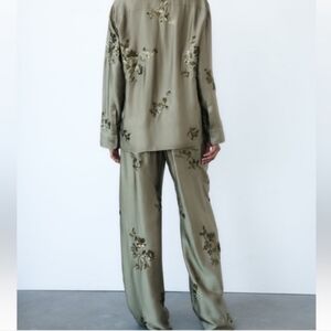 Zara Sage Green Satin Pants And Top
